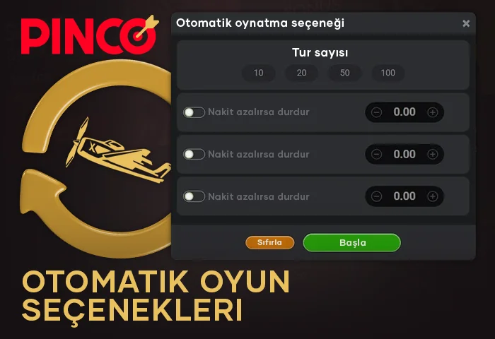 Pinco web sitesinde Aviator otomatik oyun ayarları