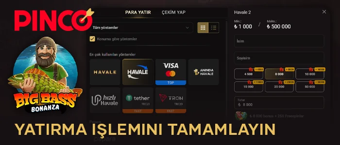 Big Bass Bonanza'da bahis yapmak için Pinco Casino'ya para yatırın