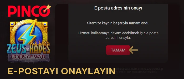 Zeus vs Hades oynamadan önce Pinco Casino için e-postanızı onaylayın
